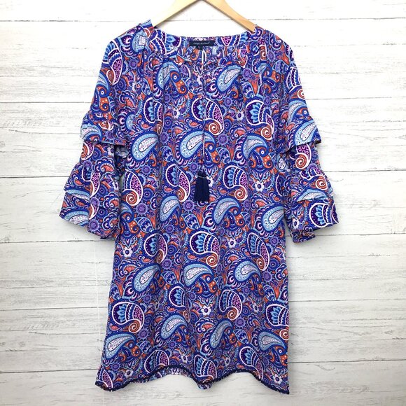 NEW Simply Southern Paisley Print Dress 3/4 Bell Sleeves Flowy Fabric size L - Picture 1 of 9